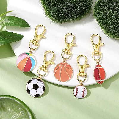 Sports Ball Alloy Enamel Pendant Decoration HJEW-JM02006-S-1