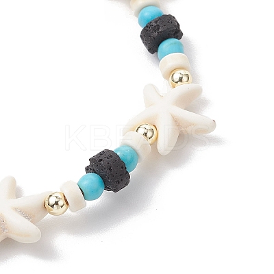 Synthetic Turquoise & Natural Lava Rock Beads Stretch Bracelets for Men Women BJEW-JB11988-04-1