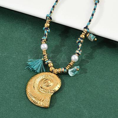 304 Stainless Steel Shell Shape Pendant Cotton Cord Necklaces NJEW-C093-05B-G-1