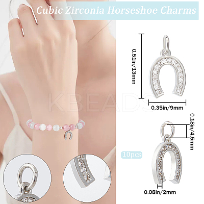 6Pcs CZ Brass Micro Pave Cubic Zirconia Horse Shoe Charms ZIRC-BBC0002-42-1