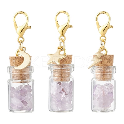 Natural Amethyst Chips inside Glass Wishing Bottle Pendant Decoration HJEW-JM03307-04-1