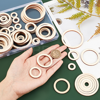 AHADEMAKER 100Pcs 5 Style Unfinished Wood Linking Rings WOOD-GA0001-30-1