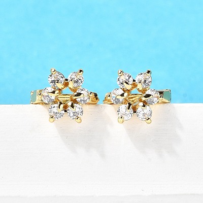 Flower Brass Hoop Earrings EJEW-S256-01A-G-1
