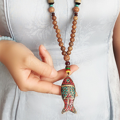 Alloy Enamel Colorful Fish Pendant Long Necklaces FS-WG9FE3F-01-1