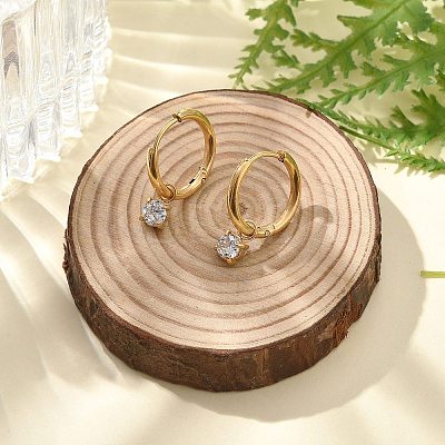 Ion Plating(IP) 304 Stainless Steel Micro Pave Cubic Zirconia Hoop Earrings STAS-R004-02G-02-1