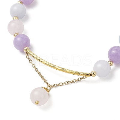 Natural Aquamarine & Rose Quartz & Amethyst Round Beaded Bracelets BJEW-JB11925-03-1