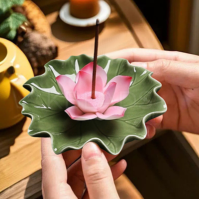 Lotus Leaf & Lotus Flower Porcelain Incense Burners DJEW-CN0001-38B-1
