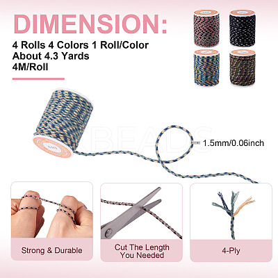 4 Rolls 4 Colors 4-Ply Polycotton Cord with Metallic Thread OCOR-TA0003-06A-1