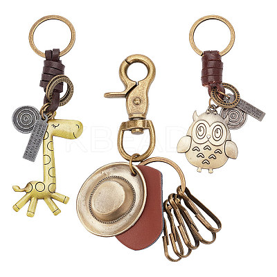 3Pcs 3 Style Retro Braided Cowhide Keychain KEYC-AR0001-30-1