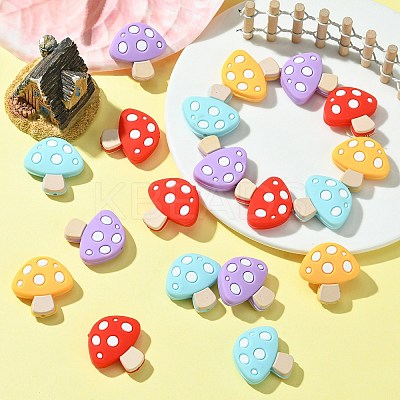 20Pcs 4 Colors Mushroom Food Grade Eco-Friendly Silicone Focal Beads SIL-CJ0001-63-1