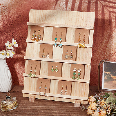 5-Tier Rectangle Wooden Earring Display Card Stands EDIS-WH0032-19-1
