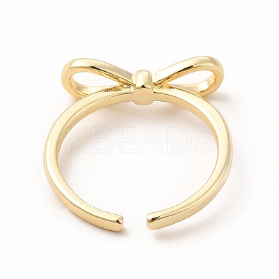 Rack Plating Brass Bowknot Open Cuff Ring for Women RJEW-F142-03G-1