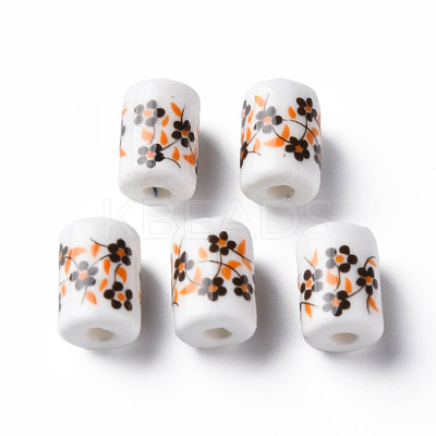 Floral Printed Porcelain Beads PORC-T007-19-1