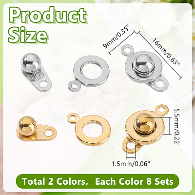 16 Sets 2 Colors 201 Stainless Steel Snap Clasps STAS-HY0001-90-1
