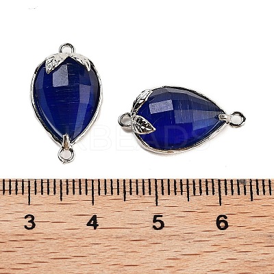 Cat Eye Faceted Teardrop Connector Charms G-B081-02P-1