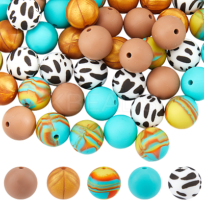 50Pcs 5 Styles Food Grade Eco-Friendly Silicone Beads SIL-SC0002-13-1