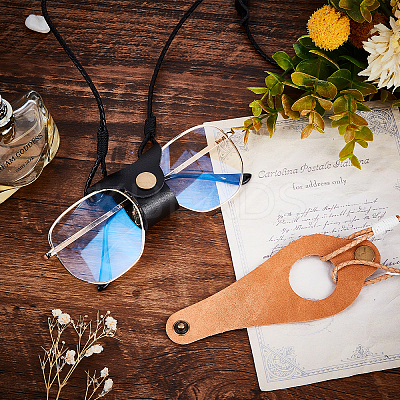 2Pcs 2 Colors Leather Eyeglasses Strap with Clip Holder and Brass Buckle AJEW-GF0005-54-1