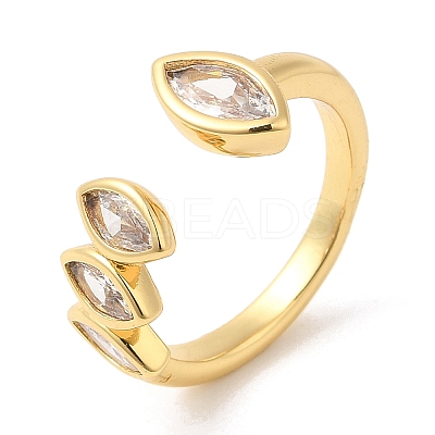 Rack Plating Brass Pave Clear Cubic Zirconia Open Cuff Rings for Women RJEW-Q770-31G-1