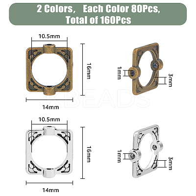 160Pcs 2 Colors Tibetan Style Alloy Bead Frames TIBEB-HY0001-06-1