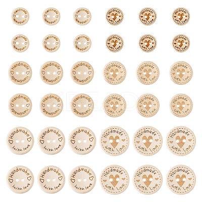 120Pcs 6 Styles Wooden Buttons BUTT-TA0001-33-1
