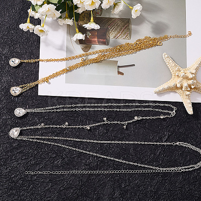 2Pcs 2 Colors Teardrop Alloy Clear Cubic Zirconia Tassel Sexy Body Chains AJEW-CY0001-26-1