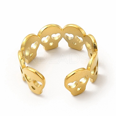 Ion Plating(IP) 304 Stainless Steel Skull Open Cuff Ring for Women RJEW-B027-31G-1