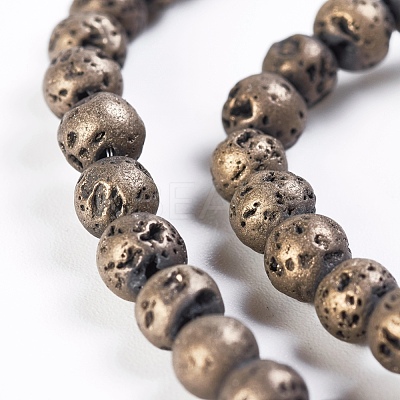 PVD Vacuum Plating Electroplated Natural Lava Rock Bead Strands G-P363-A06-1