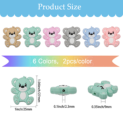 12Pcs 6 Colors Food Grade Eco-Friendly Silicone Beads SIL-CA0001-88-1