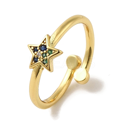 Rack Plating Brass Micro Pave Cubic Zirconia Cuff Rings RJEW-H228-05G-03-1