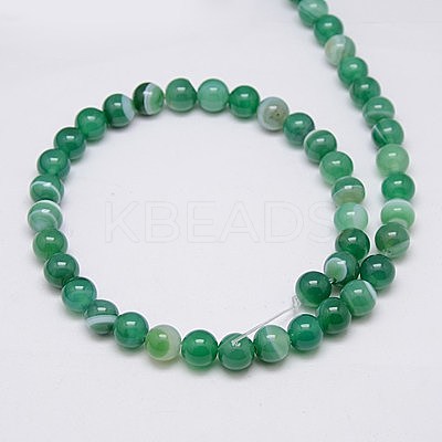 Round Dyed Natural Striped Agate/Banded Agate Beads Strands G-G582-8mm-02-1