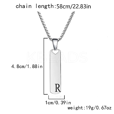 304 Stainless Steel Rectangle with Letter Pendant Box Chain Necklaces FS-WGD7C78-18-1