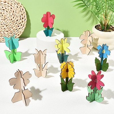36Bags 9 Styles Unfinished Wooden Flower for Painting Arts WOOD-CJ0002-76-1