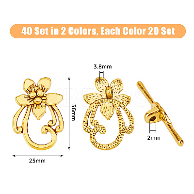 40Pcs 2 Colors Tibetan Style Alloy Flower Toggle Clasps FIND-DC0004-34-1