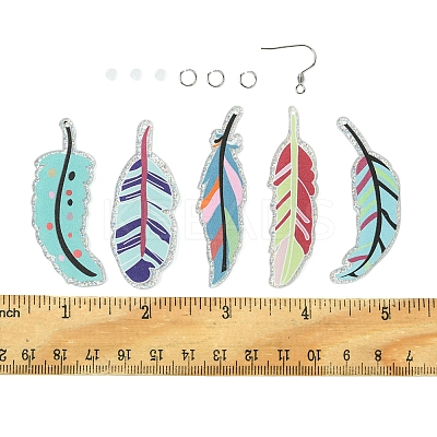 DIY Glitter Acrylic Feather Dangle Earrings Making Kits DIY-FS0006-84-1
