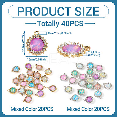 40Pcs 2 Colors UV Plating Alloy with Mixed Color Glass Rhinestone Pendants FIND-PJ0001-40-1