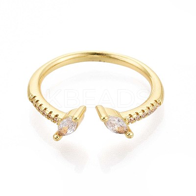 Brass Micro Pave Cubic Zirconia Cuff Rings for Women KK-T071-74G-1