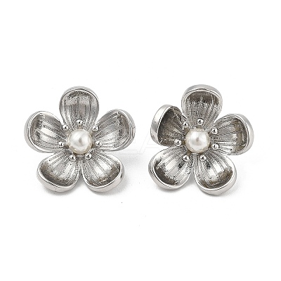 Brass ABS Plastic Imitation Pearl Flower Stud Earrings EJEW-S258-05P-1