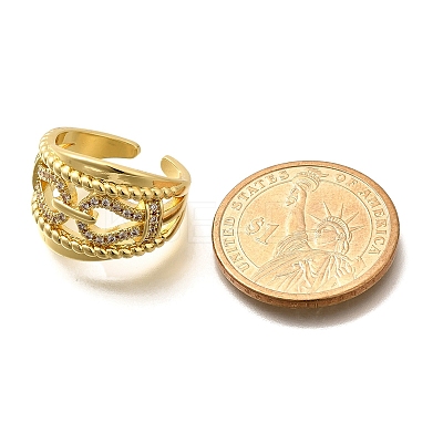 Rack Plating Brass Micro Pave Clear Cubic Zirconia Cuff Finger Rings for Women RJEW-M028-30G-03-1