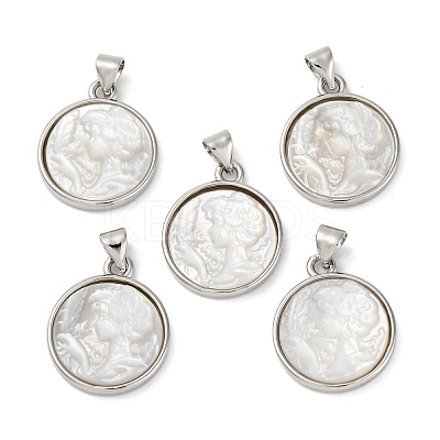 Natural White Shell Carved Cameo Lady Pendants KK-D537-01P-03-1