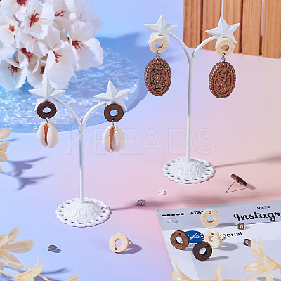 20Pcs 2 Styles Donut Shape Natural Ash Wood Stud Earring Findings EJEW-TA0001-35-1