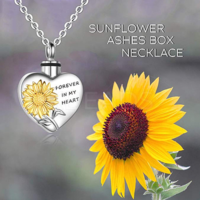 Alloy Heart with Sunflower Urn Ashes Pendant Necklace BOTT-PW0002-015P-1