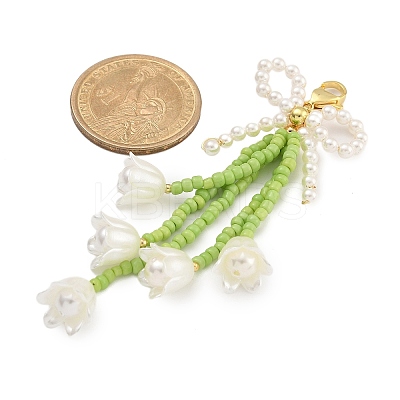 Bowknot & Flower Glass Seed Pendant Decoration HJEW-TA00311-01-1