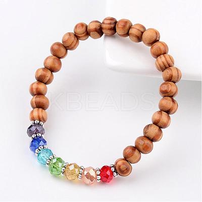Wood Round Bead Kids Bracelets Stretch Bracelets BJEW-JB02279-1