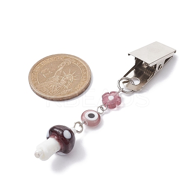 Iron ID Card Clips with Handmade Lampwork Mushroom & Evil Eye JEWB-BR00126-03-1