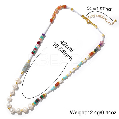 Potato Natural Freshwater Pearl & Rondelle Mixed Stone & Brass Beaded Necklaces for Women VY0852-1