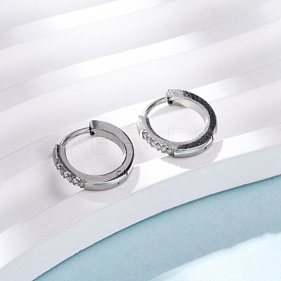 304 Stainless Steel Clear Cubic Zirconia Hoop Earrings EJEW-D331-18B-P-1
