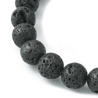 Natural Lava Rock & Silver Obsidian Beaded Stretch Bracelet with Alloy Charms BJEW-JB09453-1