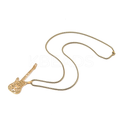 201 Stainless Steel Hollow Guitar Pendant Box Chain Necklaces LS-NJEW-M086-03G-1