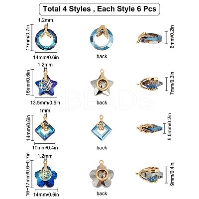 24 Pcs 4 Styles Electroplate Glass Charms EGLA-SC0001-04-1