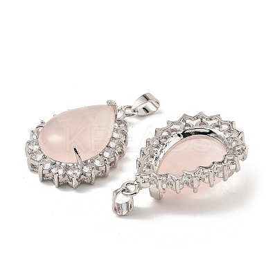 Natural Rose Quartz & Rhinestone Pendants G-K338-31P-07-1